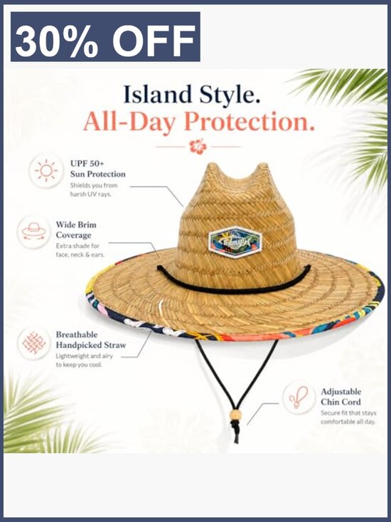UPF 50+ Wide Brim Straw Sun Hat Unisex Beach Fishing main image 5